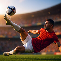 Soccer Player Performing Overhead Kick on Field