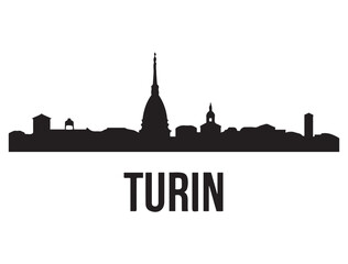 Fototapeta premium Turin skyline silhouette. Landscape Turin, Italy. Vector illustration. Vector black silhouette. with white background.