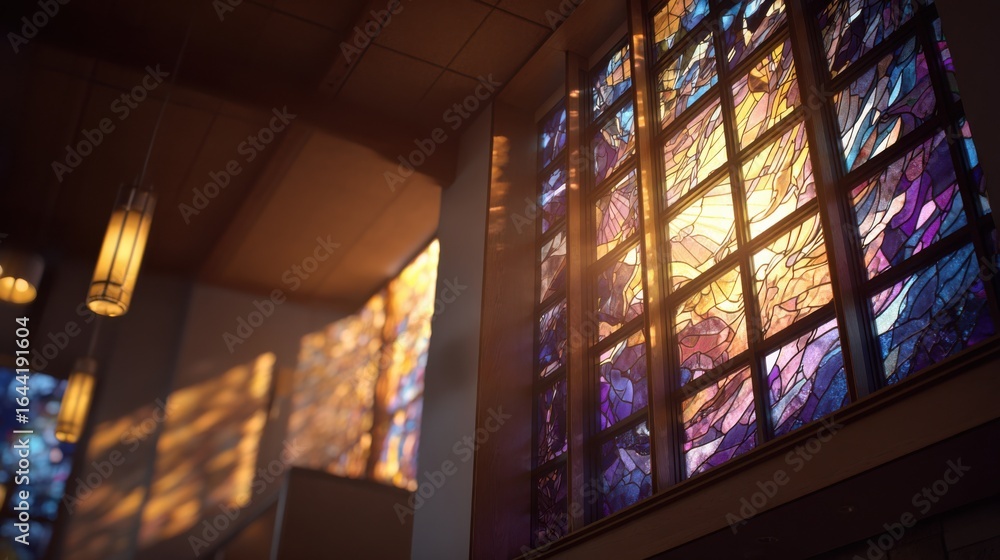 Aufkleber medium shot capturing a detailed ar stainedglass window overlay showcasing dynamic scripture animati