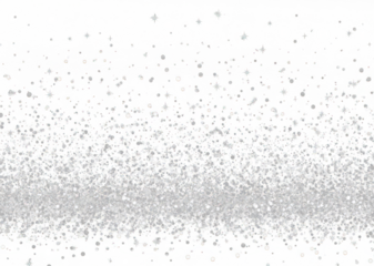 Horizontal silver glitter festive confetti isolated on transparent background. Silver glitter falling dust particles. Luxury confetti dots rain. Magic party border. Holiday decoration design elements