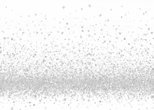 Horizontal silver glitter festive confetti isolated on transparent background. Silver glitter falling dust particles. Luxury confetti dots rain. Magic party border. Holiday decoration design elements