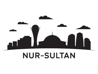 Nur-Sultan skyline silhouette. Landscape Nur-Sultan, Kazakhstan. Vector illustration. Vector black silhouette. with white background.