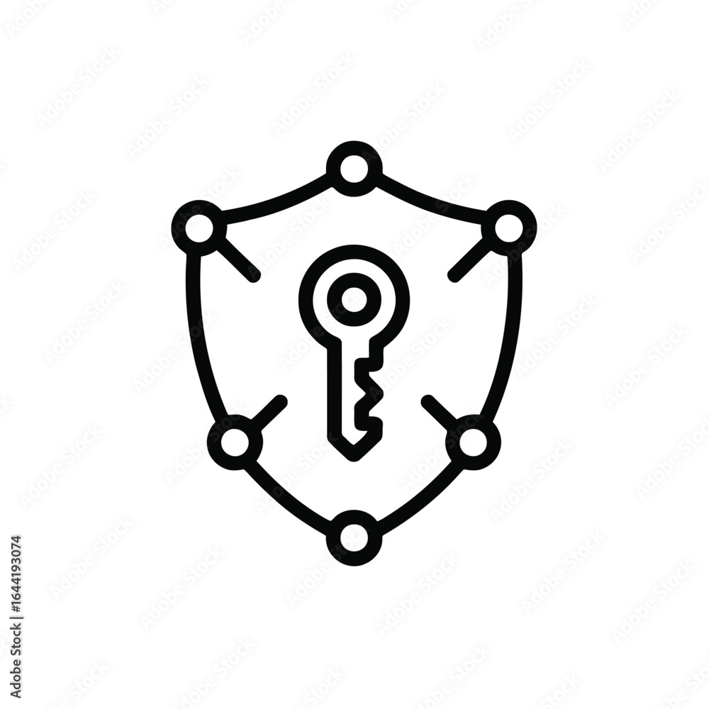 Poster cybersecurity protection shield with key icon networked for data encryption solutions