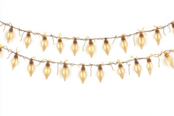 Lights garland isolated on white background. LED lamps shining on PNG, glowing garland. festive holiday decoration design elements