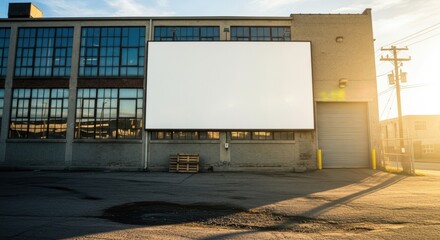 Blank Billboard on Industrial Building Facade.