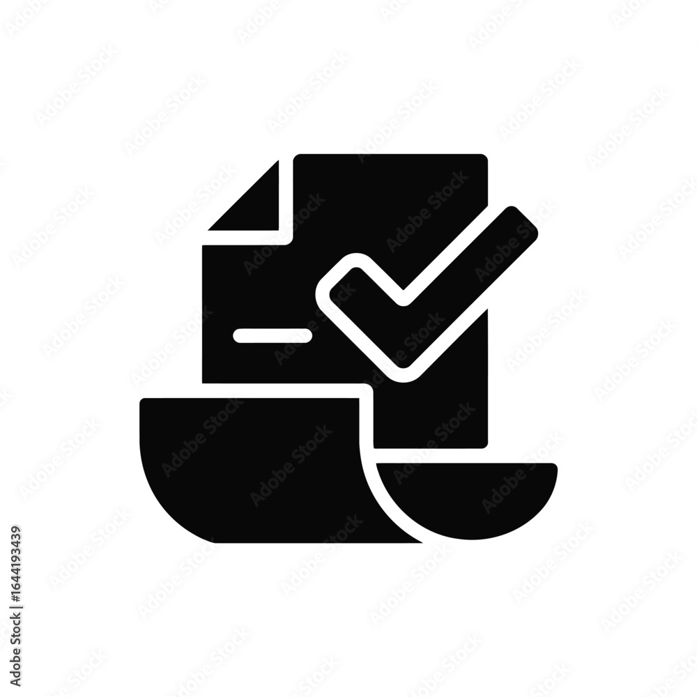 Poster document verification black silhouette design checkmark on file and approved form success sign