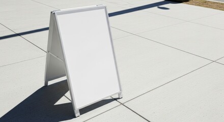 Blank White AFrame Sign on Concrete Sidewalk.