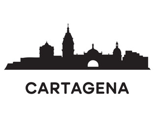 Obraz premium Cartagena skyline, monochrome silhouette. Vector illustration. Vector black silhouette. with white background.
