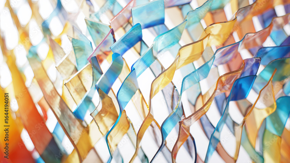 Poster an abstract background of numerous intersecting and intertwining shapes in various shades of blue, p
