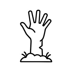 Zombie Hand Rising Icon – Horror Graveyard Scene (Outline)