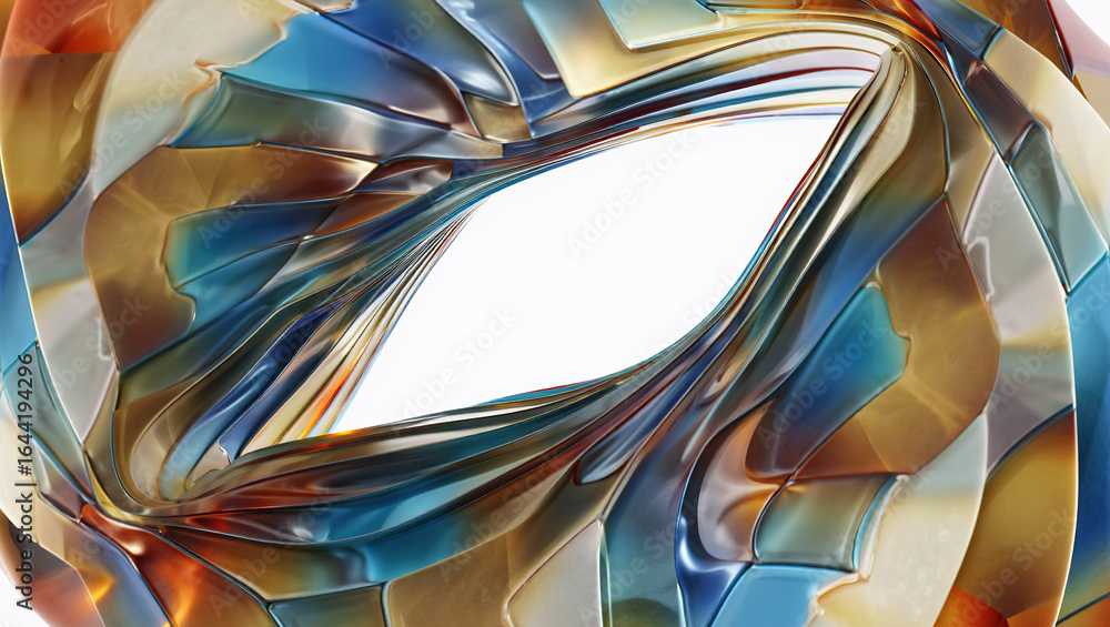 Poster an abstract background of numerous intersecting and intertwining shapes in various shades of blue, p