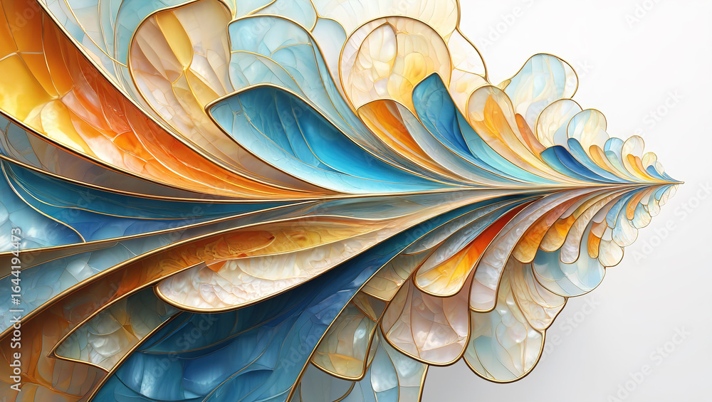 Poster an abstract background of numerous intersecting and intertwining shapes in various shades of blue, p