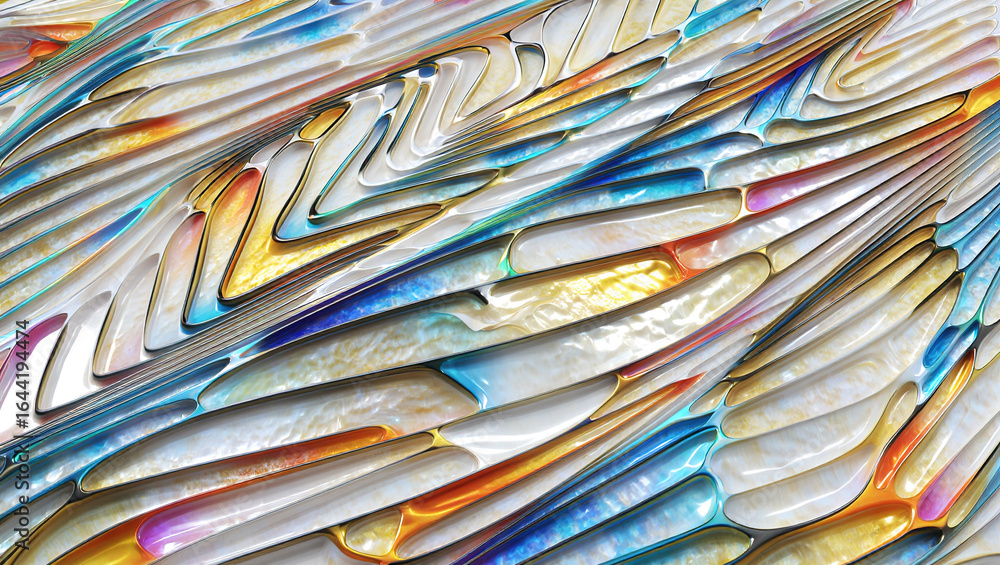 Poster an abstract background of numerous intersecting and intertwining shapes in various shades of blue, p