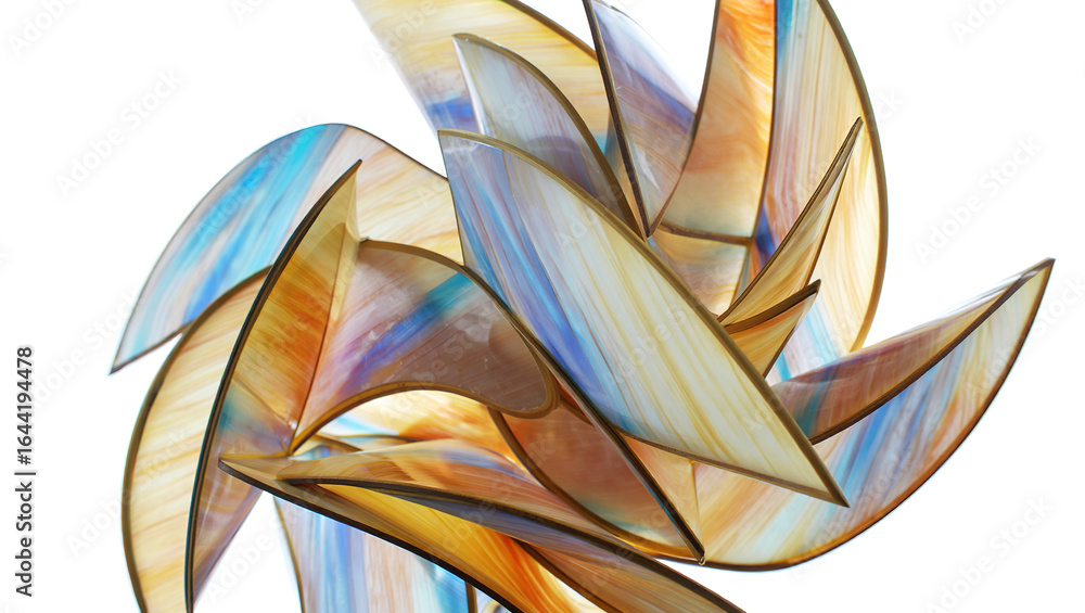 Poster an abstract background of numerous intersecting and intertwining shapes in various shades of blue, p