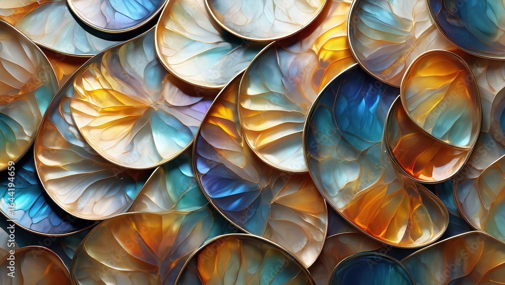 Poster an abstract background of numerous intersecting and intertwining shapes in various shades of blue, p