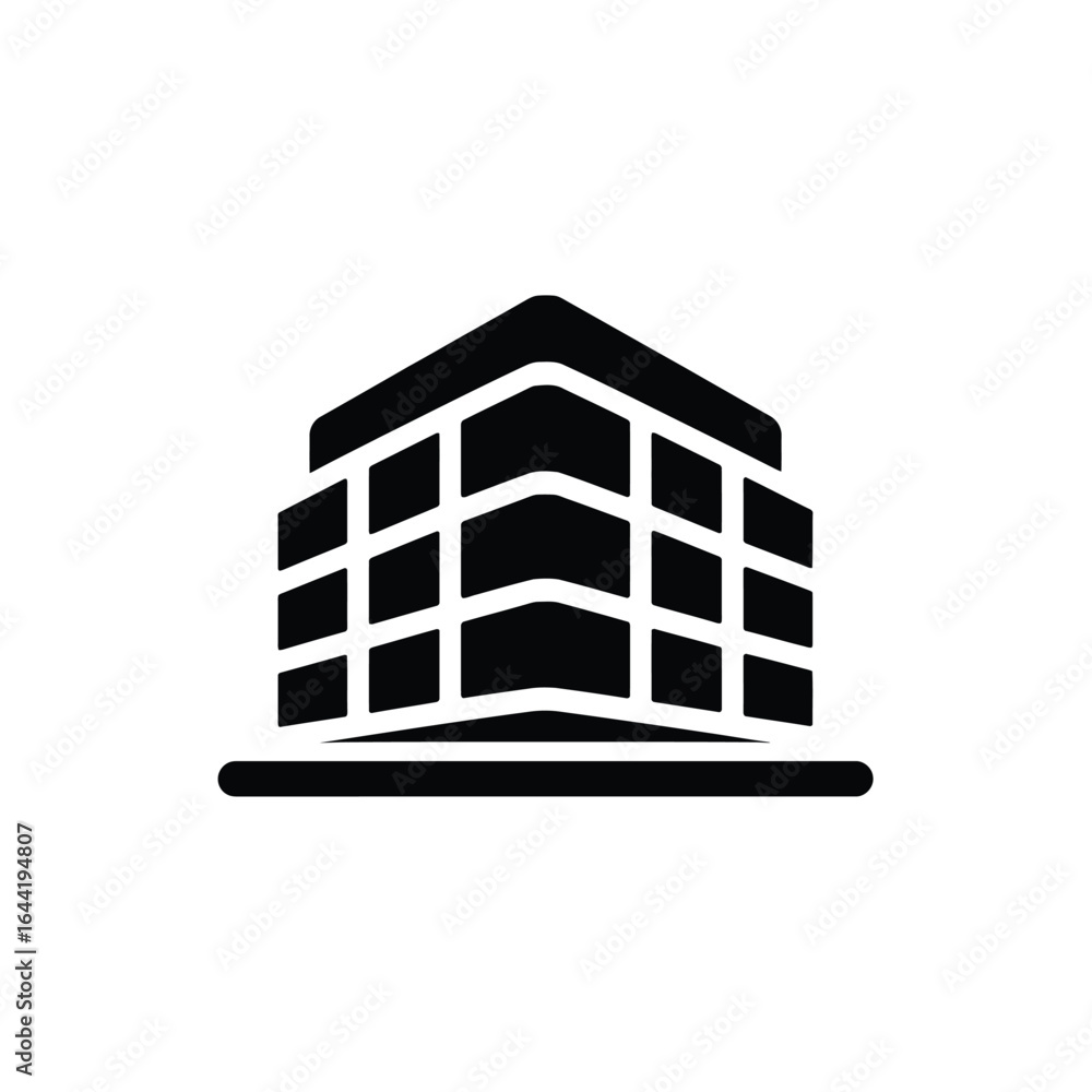 Poster stylized silhouette of a modernist building with angular design and strong geometric lines