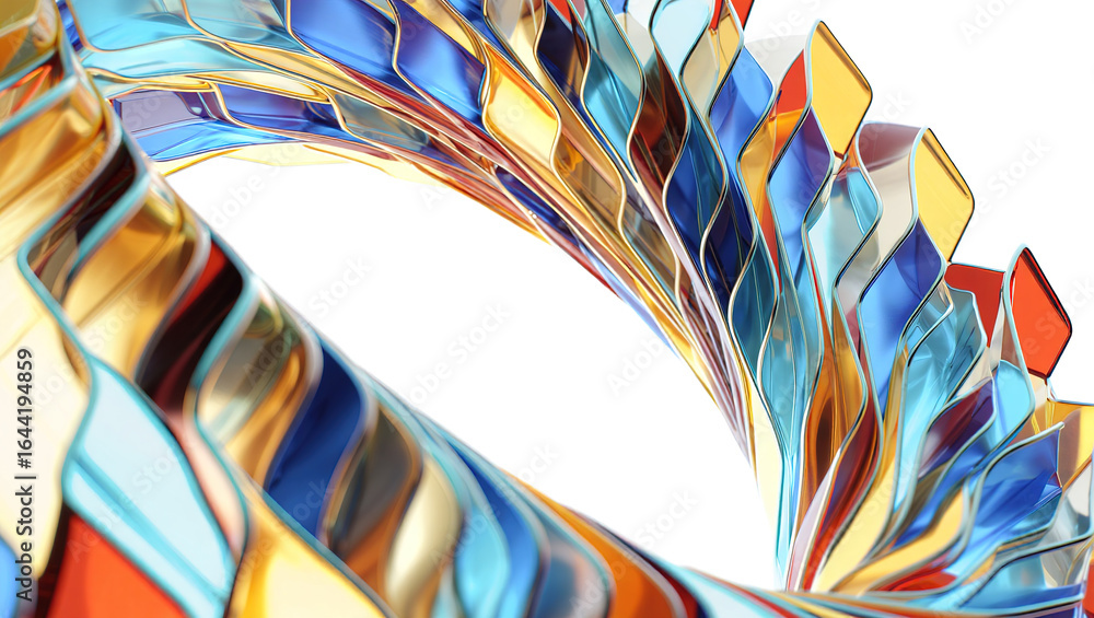 Poster an abstract background of numerous intersecting and intertwining shapes in various shades of blue, p