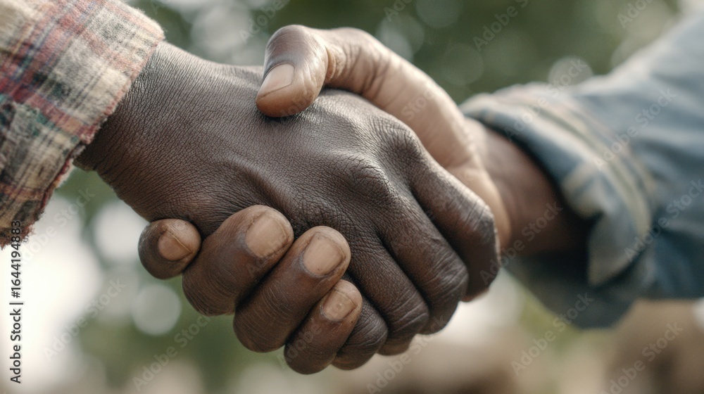 Poster medium shot capturing a handshake between two professionals at a supplier diversity fair booth main 