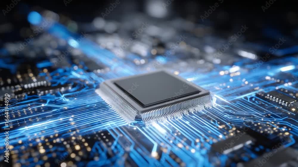 Poster a close-up of a lithium-ion battery on a sleek circuit board with glowing blue pathways, representin