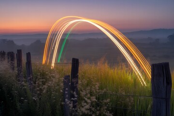 Captivating Light Trail Over a Field at Sunset for India's 79th Independence Day Celebration, Vibrant Patriotic Illustration