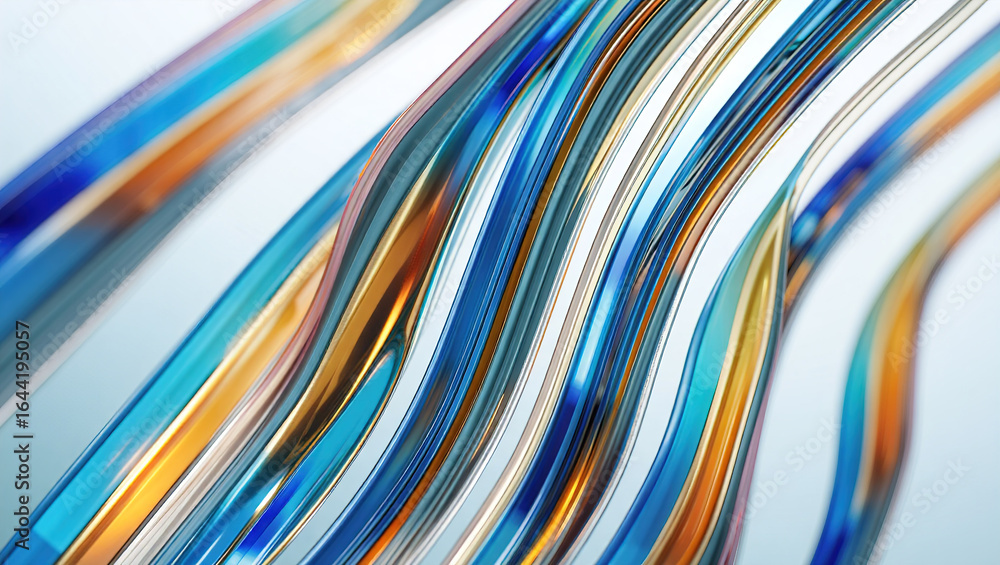 Poster an abstract background of numerous intersecting and intertwining shapes in various shades of blue, p