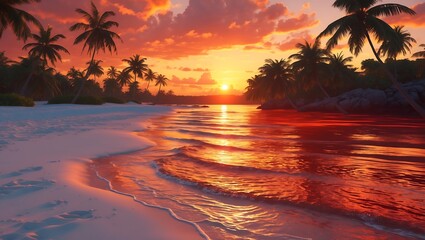 Beautiful beach sunset wallpaper hd tropical island paradise ocean view background image wallpaper 1080p on transparent background