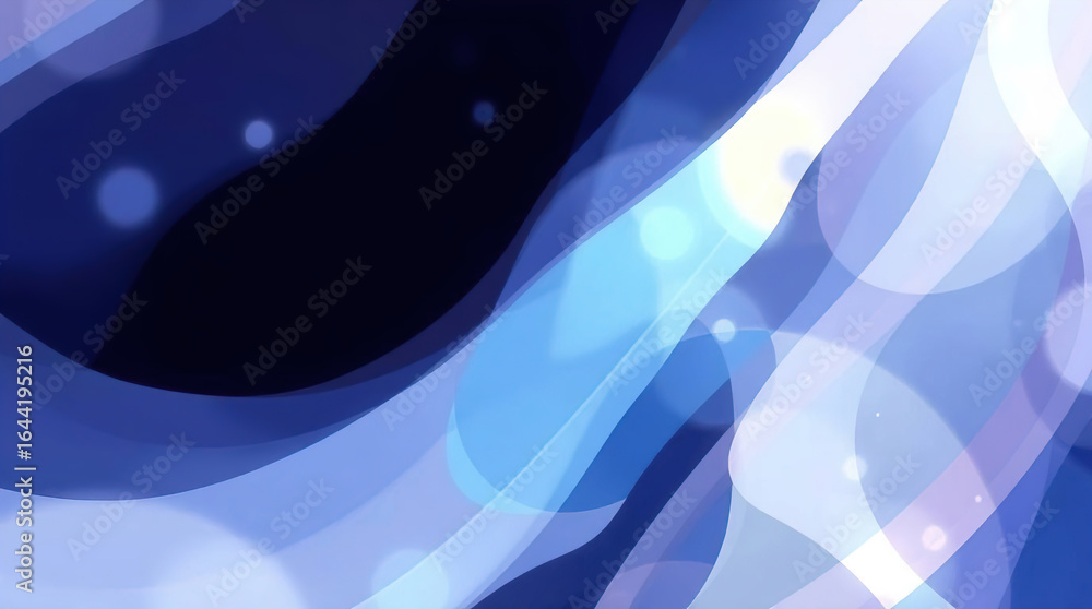 Poster an abstract background of numerous intersecting and intertwining shapes in various shades of blue, p