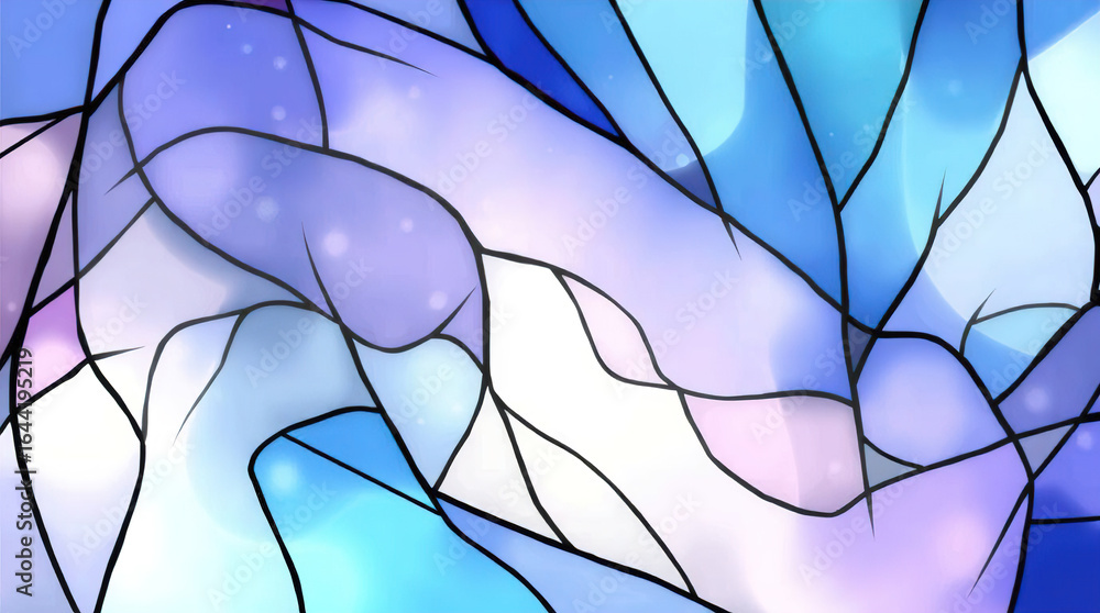 Poster an abstract background of numerous intersecting and intertwining shapes in various shades of blue, p
