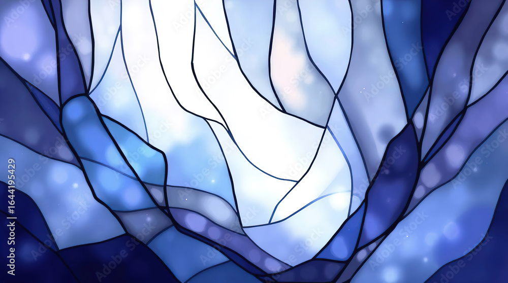 Poster an abstract background of numerous intersecting and intertwining shapes in various shades of blue, p