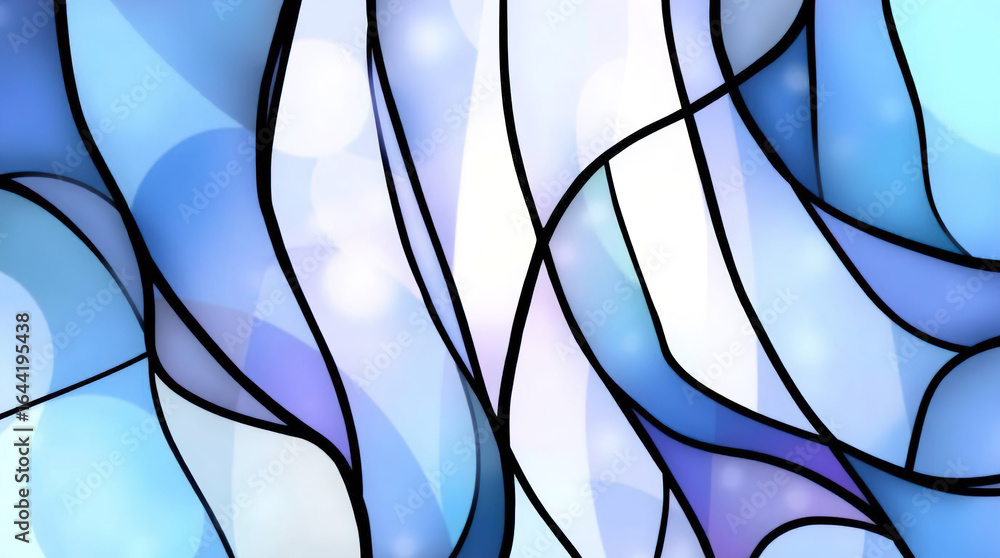Poster an abstract background of numerous intersecting and intertwining shapes in various shades of blue, p