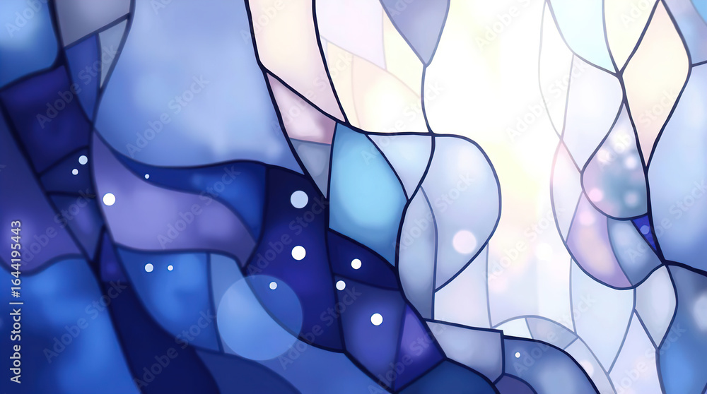 Poster an abstract background of numerous intersecting and intertwining shapes in various shades of blue, p