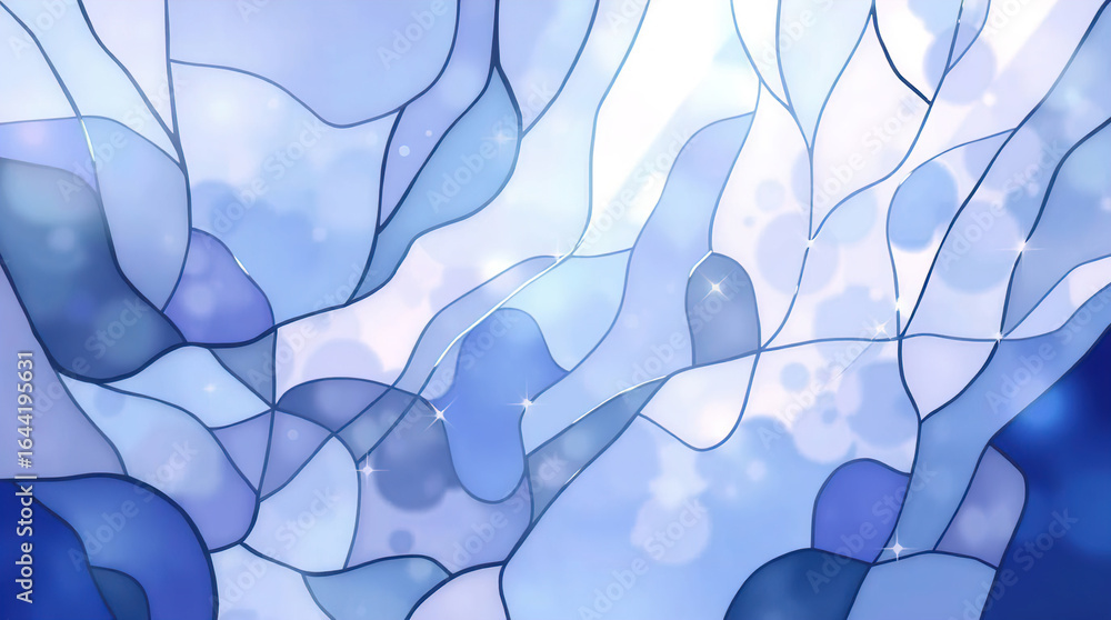 Poster an abstract background of numerous intersecting and intertwining shapes in various shades of blue, p