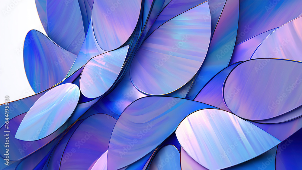 Poster an abstract background of numerous intersecting and intertwining shapes in various shades of blue, p