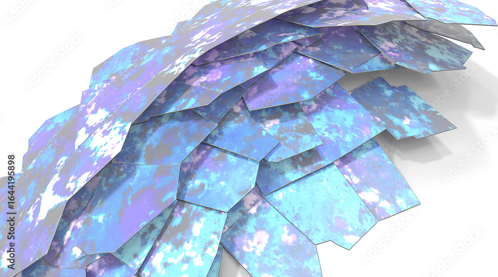 Poster an abstract background of numerous intersecting and intertwining shapes in various shades of blue, p