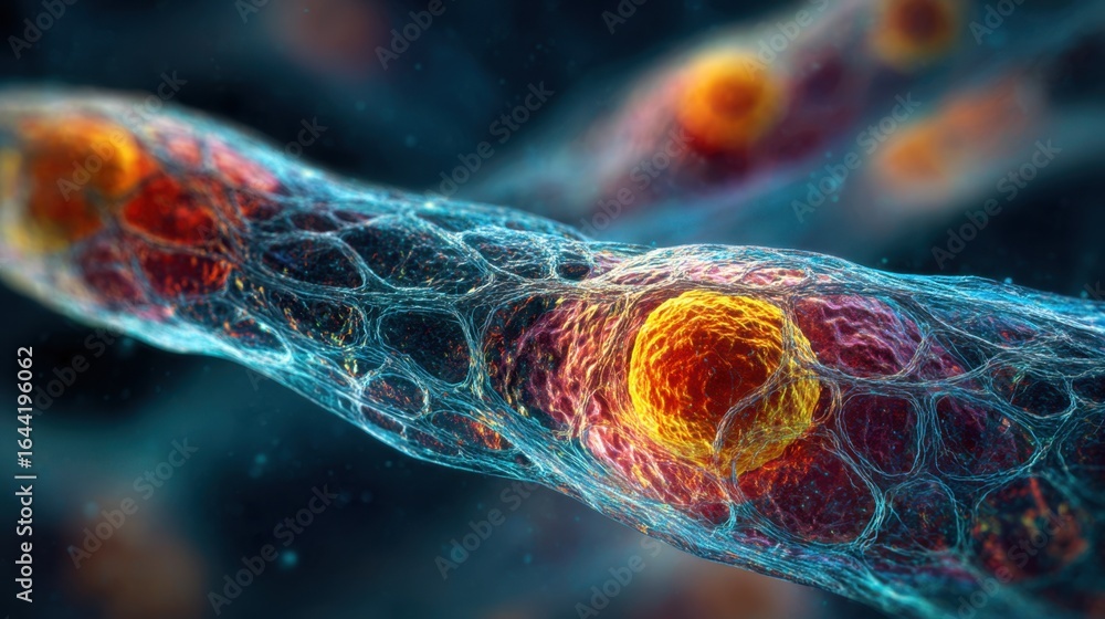 Poster medium frame showing close interaction between patient cells and scaffold microstructure during rece