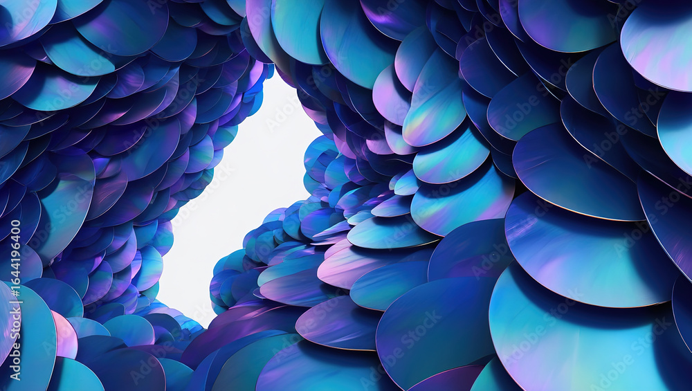 Poster an abstract background of numerous intersecting and intertwining shapes in various shades of blue, p