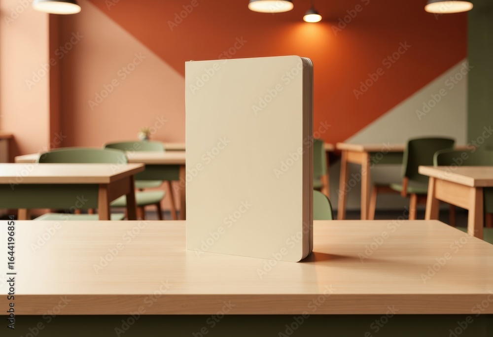 Aufkleber classroom desk featuring a closed blank notebook in a modern setting
