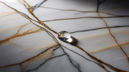 Elegant Marble Surface Displaying a Glass Orb with Refraction and Subtle Light Play Creating a Minimalist Aesthetic