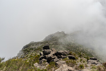 Misty Mountain Ridge with Rocky Foreground, Madeira