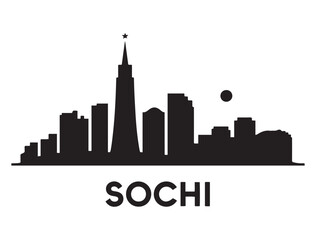 Obraz premium Sochi skyline silhouette. Landscape Sochi, Russia. Vector illustration. Vector black silhouette. with white background.