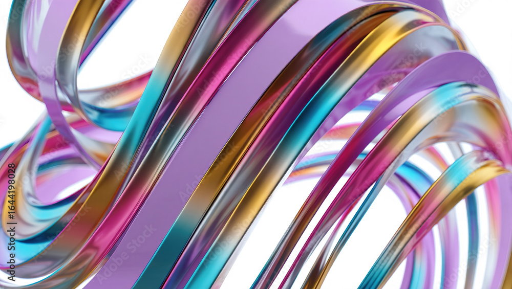 Poster an abstract pattern of multi-colored, curved and intertwined surfaces. the interaction of many geome