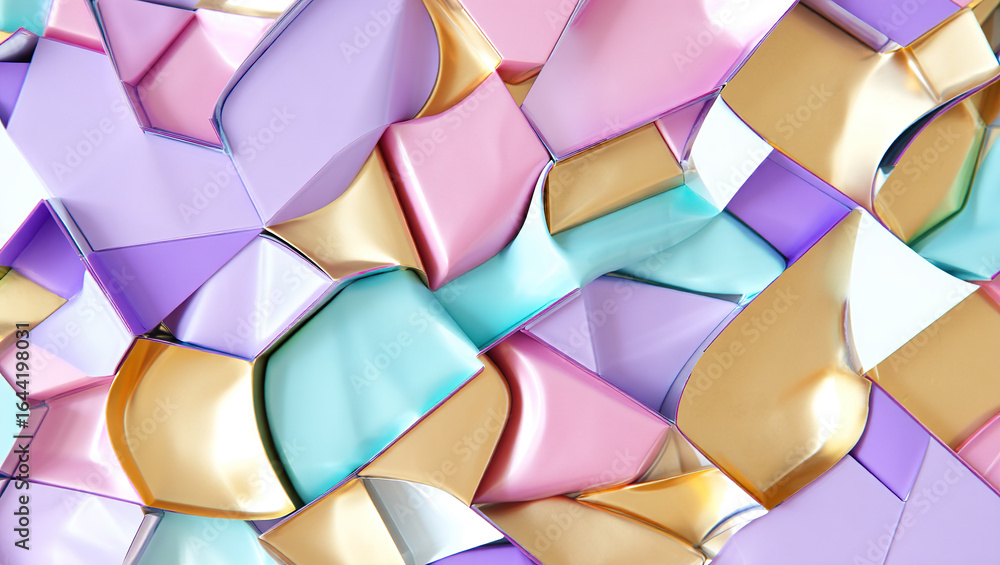 Poster an abstract pattern of multi-colored, curved and intertwined surfaces. the interaction of many geome