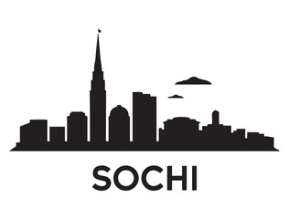 Naklejka premium Sochi skyline silhouette. Landscape Sochi, Russia. Vector illustration. Vector black silhouette. with white background.