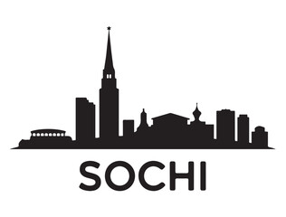Sochi skyline silhouette. Landscape Sochi, Russia. Vector illustration. Vector black silhouette. with white background.