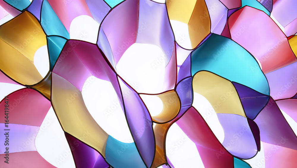 Aufkleber an abstract pattern of multi-colored, curved and intertwined surfaces. the interaction of many geome