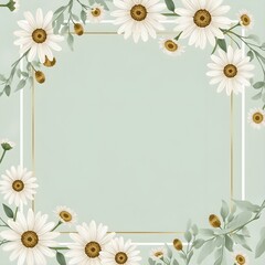 Fototapeta premium Elegant floral frame featuring daisies and greenery, perfect for invitations or greeting cards