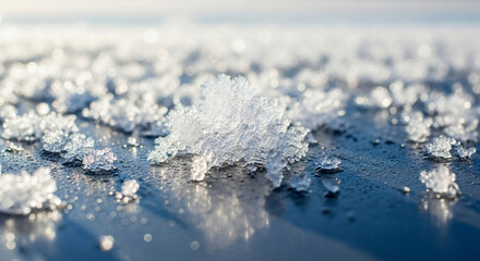 Obraz premium Closeup of Sparkling Ice Crystals Reflecting Light on a Surface