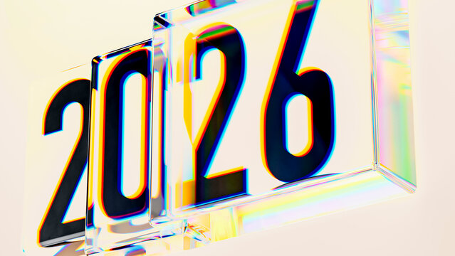 New Year 2026 celebration under glass display with bold numbers