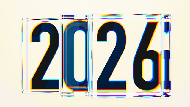 New Year 2026 celebration under glass display with bold numbers