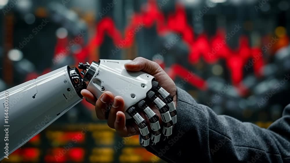 Aufkleber collaboration between human and robot embracing technology, innovation, and automation in digital wo